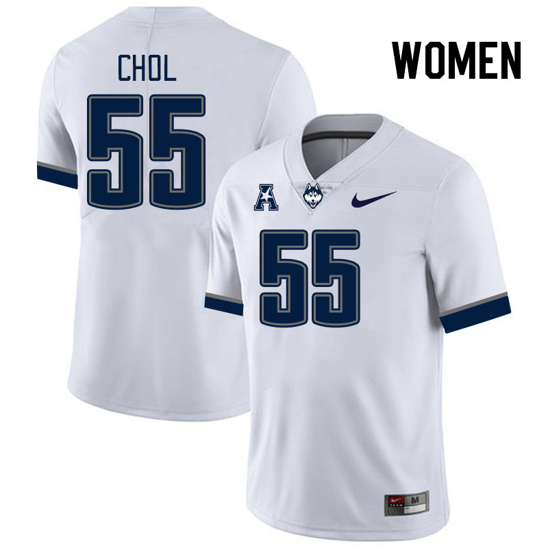 Women #55 Cleto Chol Uconn Huskies College Football Jerseys Stitched-White